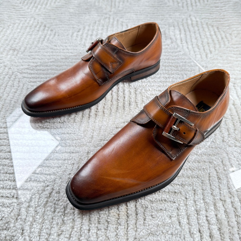 La Milano Will Monk Strap Loafers Mens 8M Cognac Leather Shoes Patina Work Dress